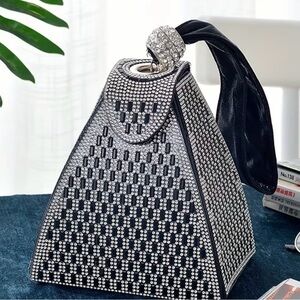 Elegant Black and Silver Women's Triangle Handbag by Gecko ~NWT